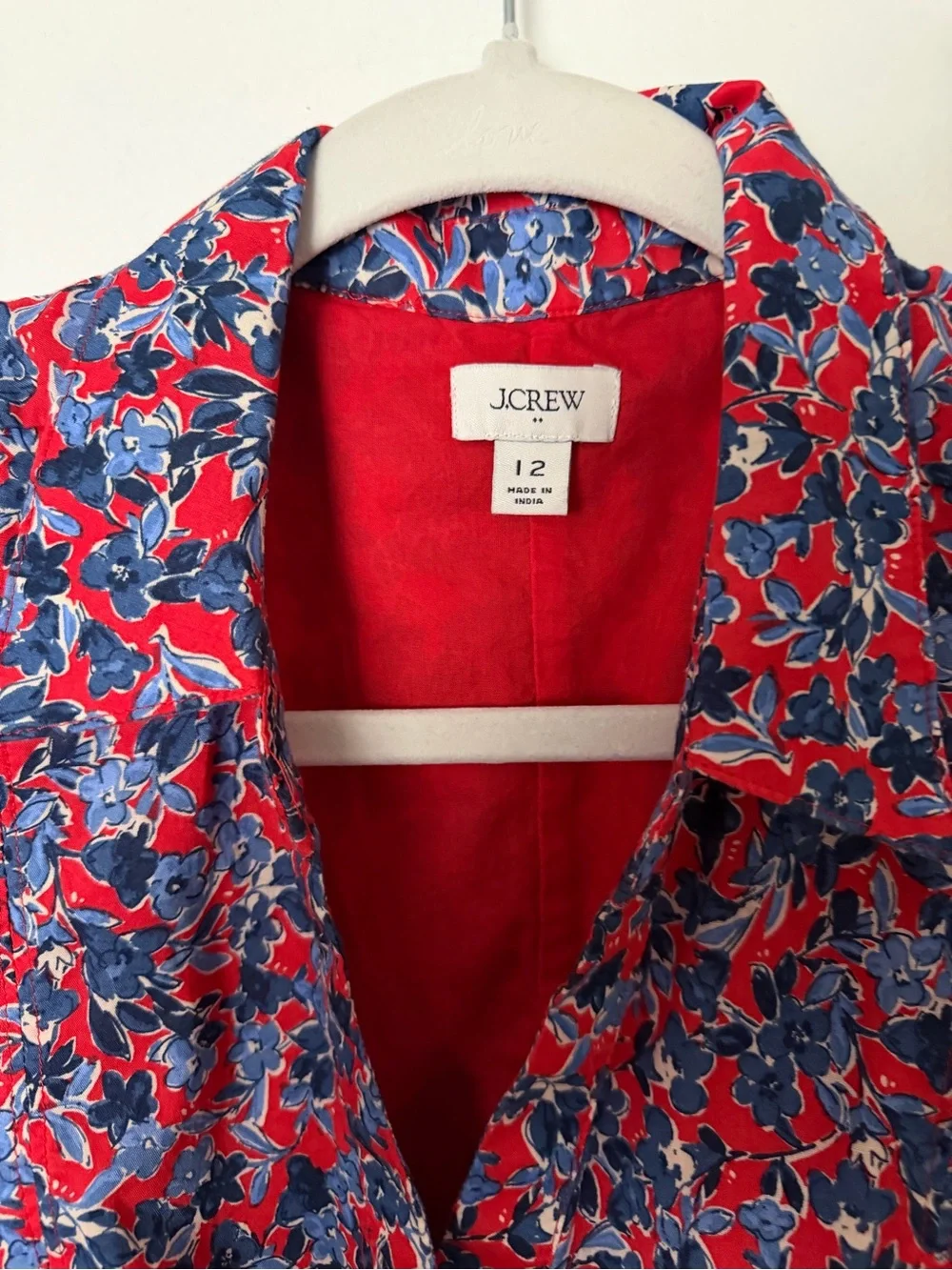 J. Crew Red and Blue Floral Midi Shirt Dress